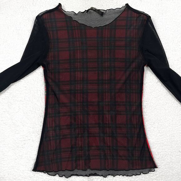 Vintage SDL Goth Mesh Plaid Skull Long Sleeve Blouse Top Euro Mall Goth Y2K Rare - Picture 8 of 16